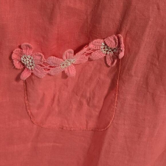 Kaktus Coral Crochet Floral Trim Linen Blend Tunic Plus Size XXL NEW - Picture 6 of 8